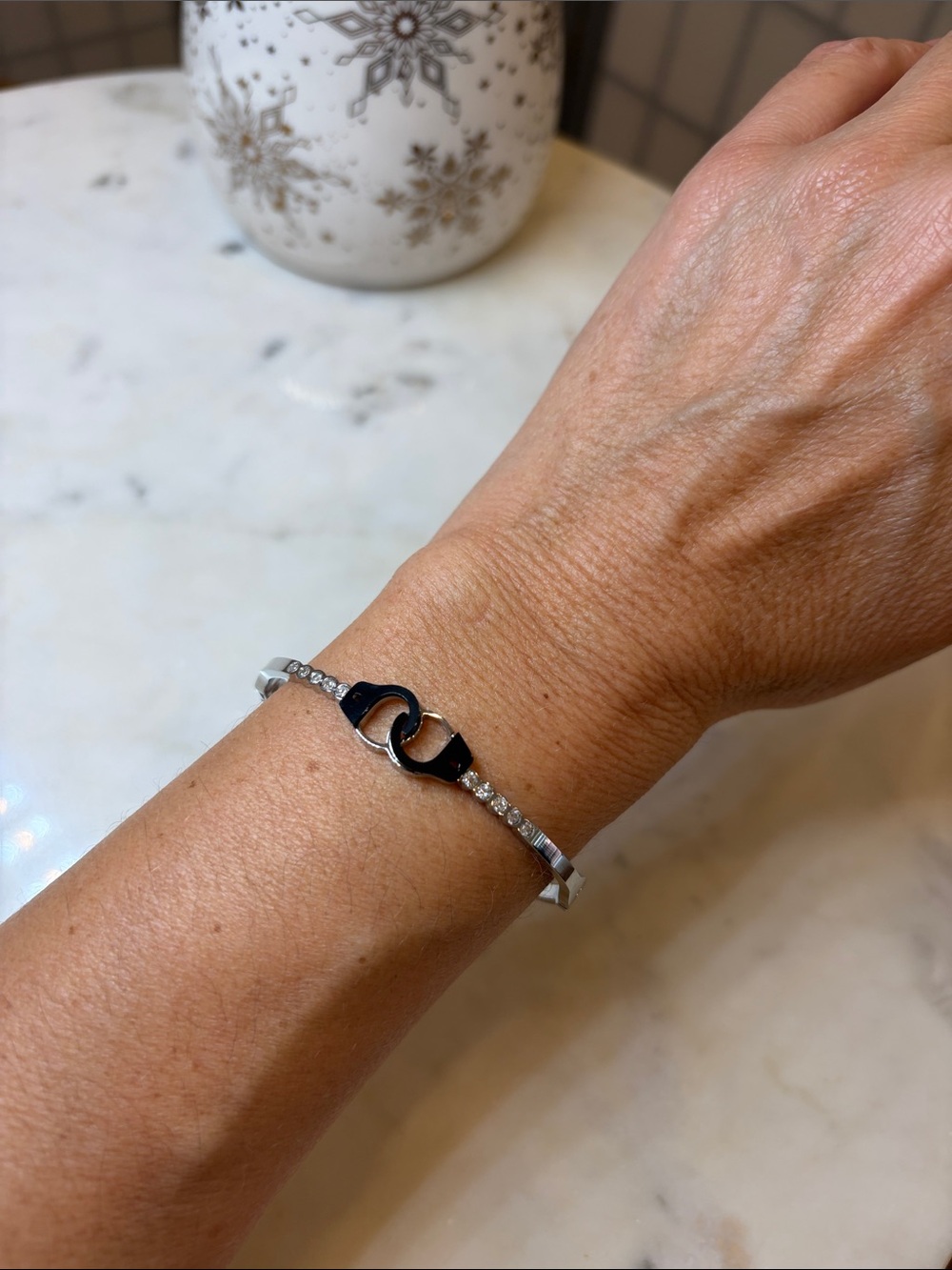 Silver and Black Interlocking Accent Bracelet - Women stainless steel.